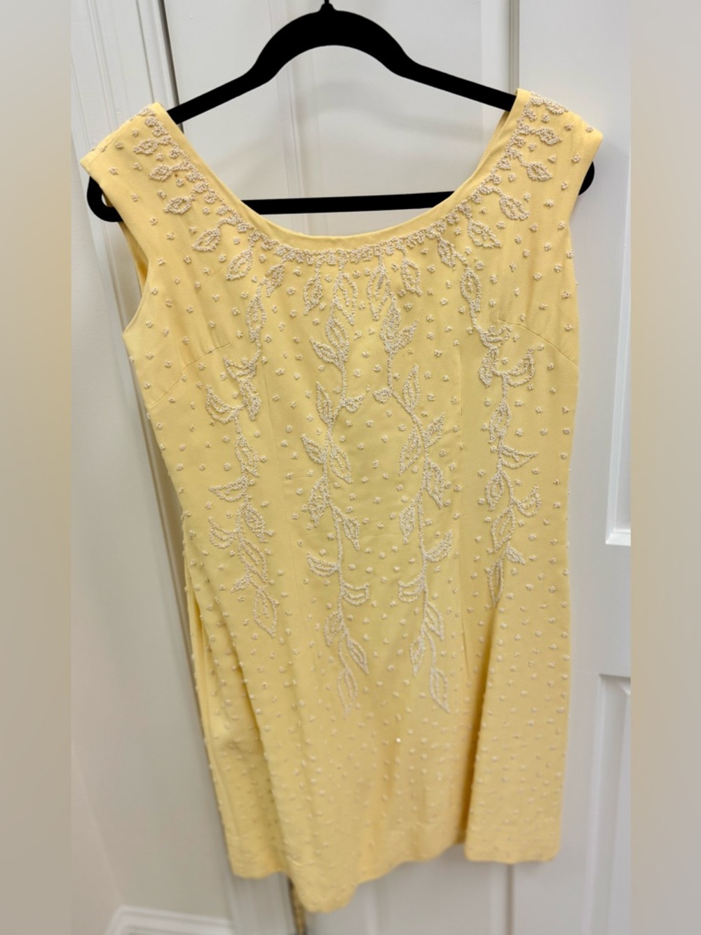 1960’s Vintage Rare Mid-Century Yellow Beaded Floral Sleeveless Sheath Dress